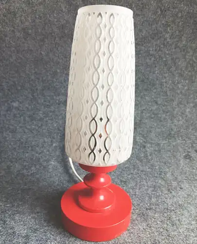 Vintage Nachttischlampe Rot Weiß Holz 70er Jahre  Glasschirm Tischlampe