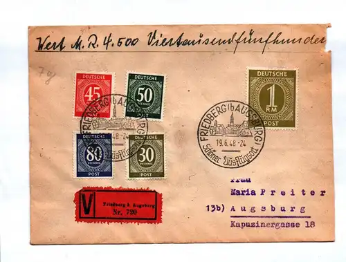Brief Alliierte Besatzung Vignette Friedberg Augsburg 1948