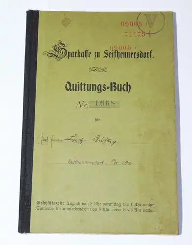Quittungsbuch Sparkasse Seifhennersdorf 1929