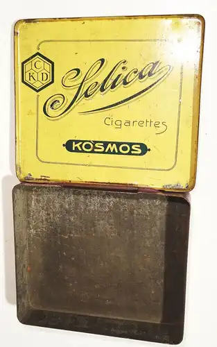 Alte Blechdose Selica Cigarettes Kosmos Zigarettendose Reklame