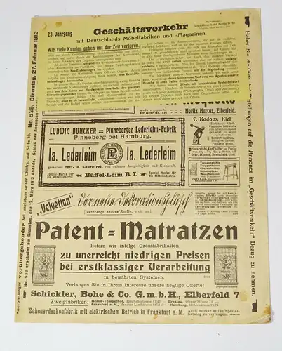 Geschäftsverkehr Möbel Fabriken Anzeiger 1912 Zeitung