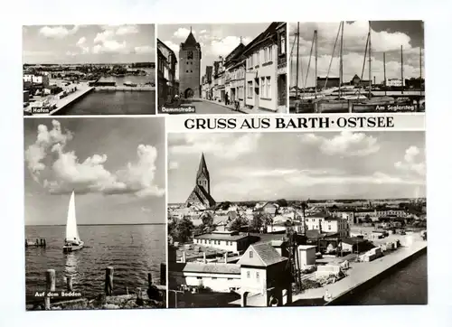 Ak Gruss aus Barth Ostsee Hafen Dammstraße Am Seglersteg 1974 DDR