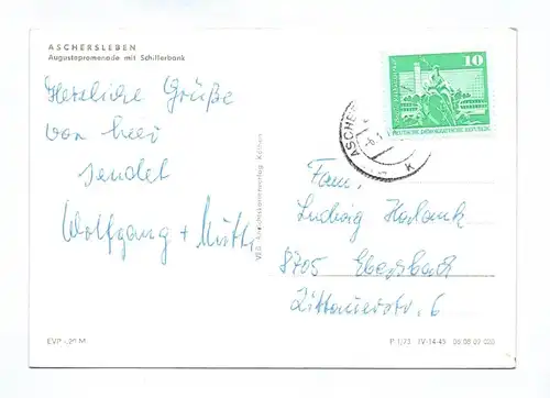 Ak Aschersleben Augustapromenade mit Schillerbank DDR 1973
