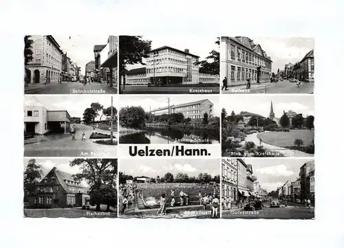 Ak Uelzen Hann. Bahnhofstraße Rathaus Kreishaus 1958 Gudestraße