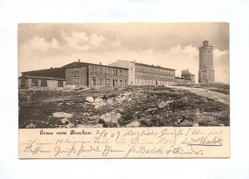 Ak Gruss vom Brocken 1907 Turm Brockenhaus
