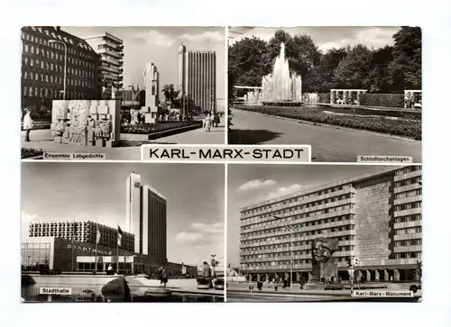 Ak Karl Marx Stadt Ensemble Lobgedichte Schloßteichanlagen Stadthalle DDR 1975