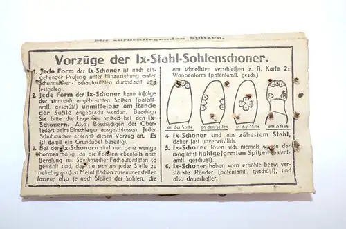 Alte Sohlenschoner Reklame 1930er  Werbung Schuster Schuhmacher