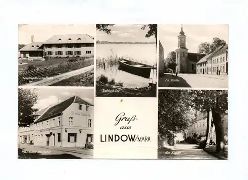 Ak Gruß aus Lindow Mark Kindergenesungsheim Gudelack See Kirche DDR 1958