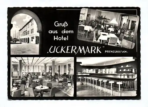 Ak Gruß aus dem Hotel Uckermark Prenzlau DDR 1959