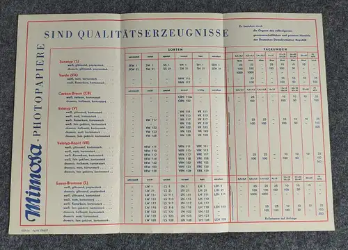 Mimosa Photopapiere 1957 VEB Photopapierwerk Dresden