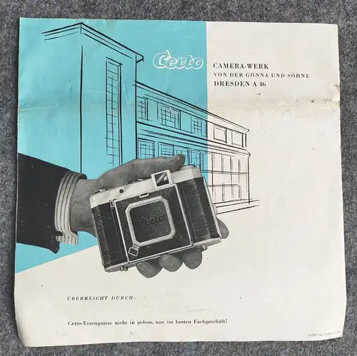 In aller Welt Certo Prospekt Camera Werk von der Gönna und Söhne Dresden 1957