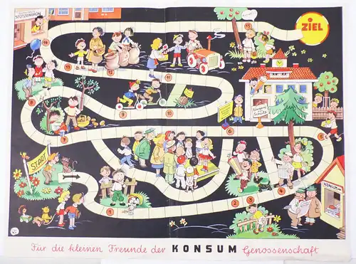 Konsum Spielbrett DDR Reklame 1956 Gesellschaftsspiel