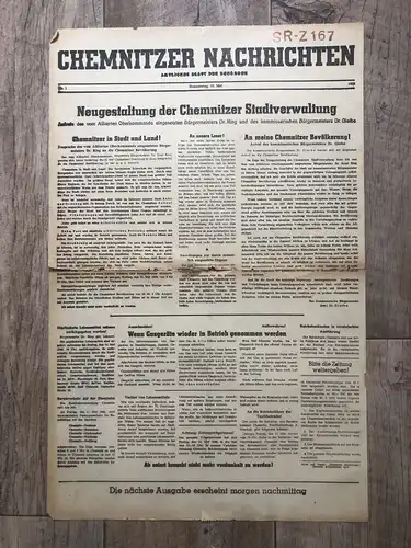 Zeitung Blatt Juli 1945 Mai Neugestaltung Chemnitzer Stadtverwaltung