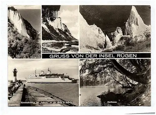 Ak Gruß von der Insel Rügen Königstuhl Eisenbahnfähre MS Saßnitz Teufelsfelsen