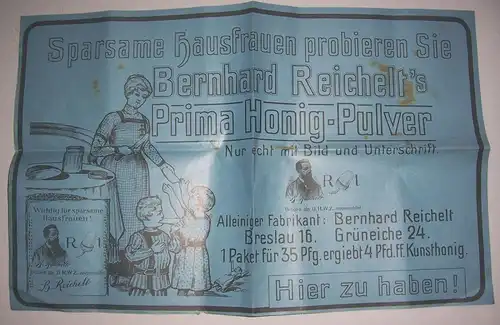 Plakat Zeitungsbeilage ? Bernhard Reichelt`s Honig Pulver um 1910 Kunsthonig !