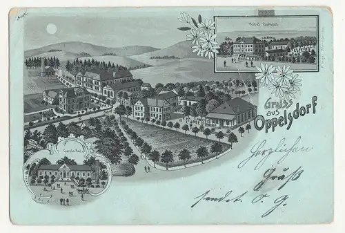 Mondschein Litho Ak Gruss aus Oppelsdorf Schlesien polska 1901