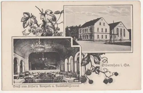 Litho Ak Olbernau Sachse Gruß aus Löser Konzert und Balletablissement 1932
