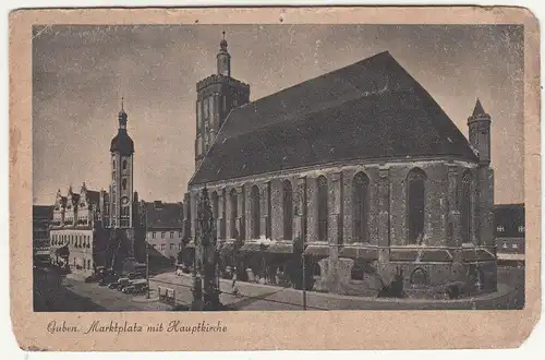 Ak Guben Marktplatz mit Hauptkirche um 1940 !