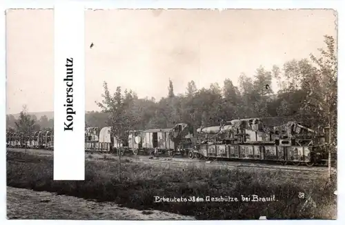 Foto Ak Beute Eisenbahngeschütz bei Breuil Frankreich 1 Weltkrieg