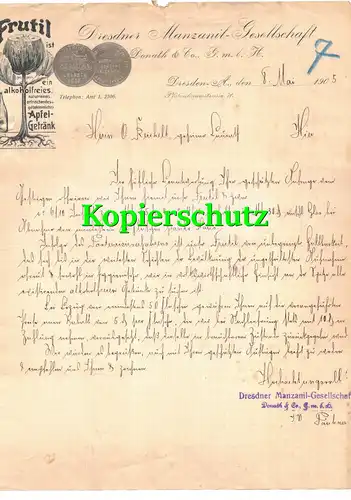 Litho Briefkopf Frutil Apfelgetränk 1905 Dresden Manzanil - Gesellschaft !