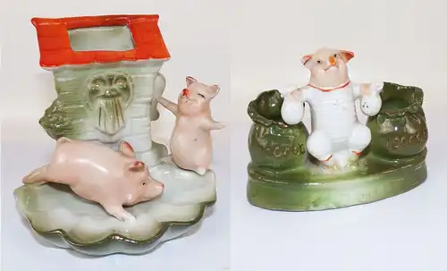 Alte Porzellanfigur Schweine Glücksschweine 2 Stück Schweinchen vor 1945