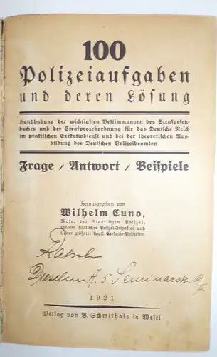 Wilhelm Cuno 100 Polizeiaufgaben und deren Lösung 1921 Polizei