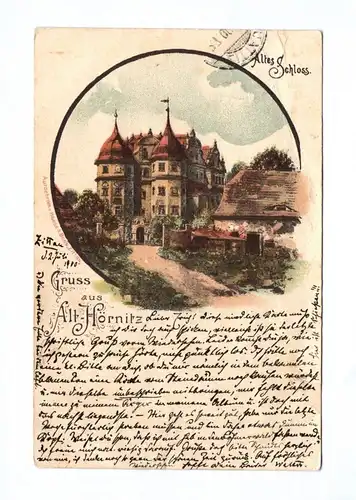 Litho Ak Gruss aus Alt Hörnitz Altes Schloss 1900