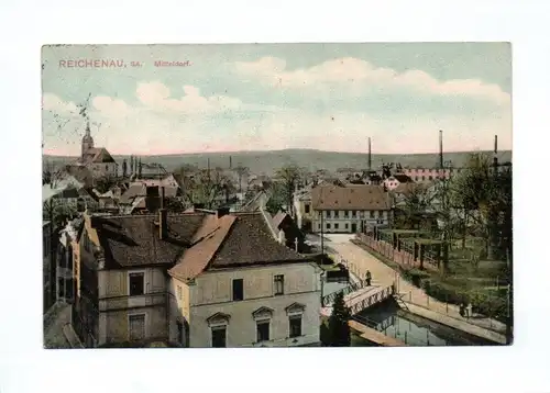 Ak Reichenau Mitteldorf 1911 Brücke Bogatynia Polen