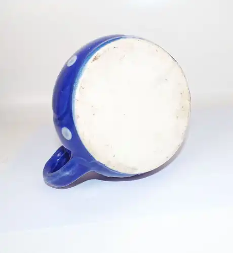 Alter Keramik Krug Milchkanne Blau Weiße Punkte Deko