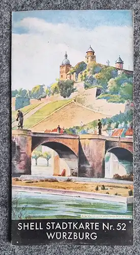 Shell Stadtkarte Nr 52 Würzburg Alte Mainbrücke und Feste Marienberg 1930er Land
