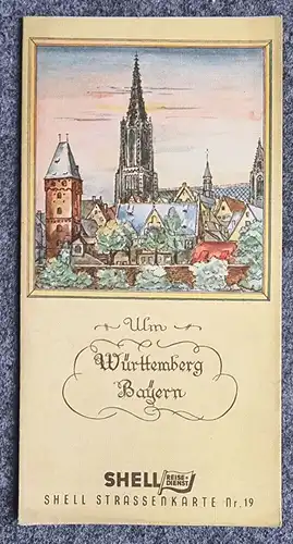 Shell Straßenkarte Nr 19 Ulm Württemberg Bayern alte Landkarte 1930er