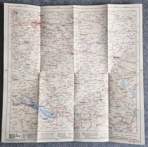 Shell Straßenkarte Nr 19 Ulm Württemberg Bayern alte Landkarte 1930er