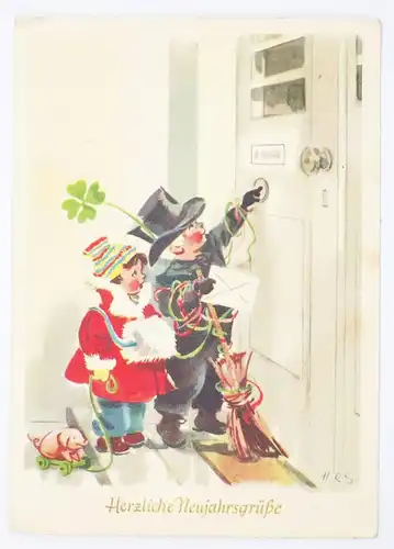 Neujahr Ak Kinder Schornsteinfeger Künstler Postkarte 1957 Roth Schaberschul