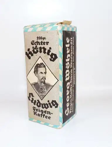 König Ludwig Feigen Kaffee Packung um 1910 unbenutzt Reklame Werbung