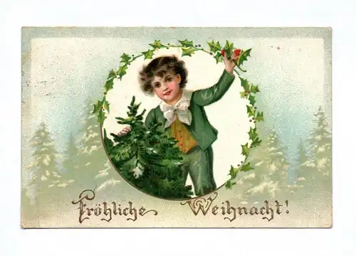 Ak Fröhliche Weihnacht Junge mit Tannenbaum DR