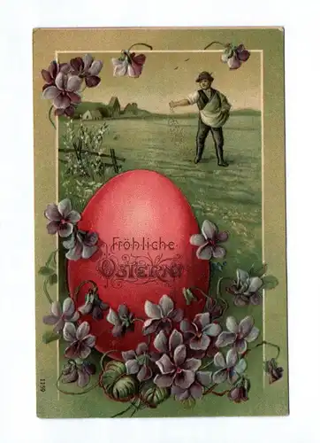 Künstler Ak geprägt Fröhliche Ostern 1911 Mann auf der Weide Osterei