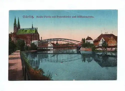 Ak Görlitz Neißepartie mit Peterskirche und Altstadtbrücke