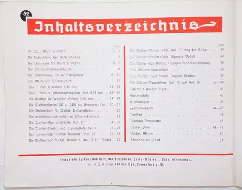 Waffen Katalog Walther Waffenfabrik Zella Mehlis 1936