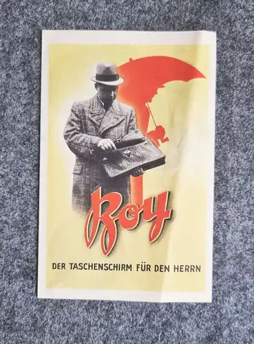 Roy der Taschenschirm für den Herrn alter Prospekt Werbung für Regenschirme