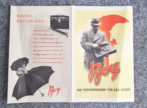 Roy der Taschenschirm für den Herrn alter Prospekt Werbung für Regenschirme