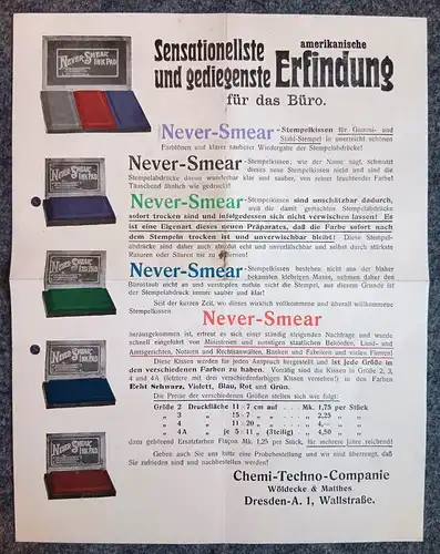 Alter Prospekt Werbung Never Smear Chemie Techno Company Dresden