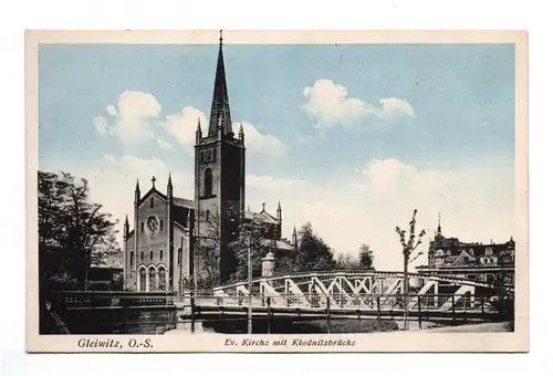 Al Gleiwitz Schlesien Ev Kirche mit Klodnitzbrücke 1930er 