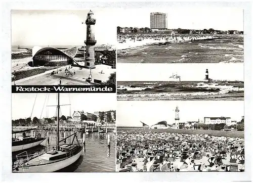 Ak Gaststätte Teepott und Leuchtturm Warnemünde Rostock Echtfoto DDR Blick zum H