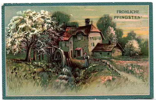 Präge Ak Wassermühle im Frühjahr Fröhliche Pfingsten 1912