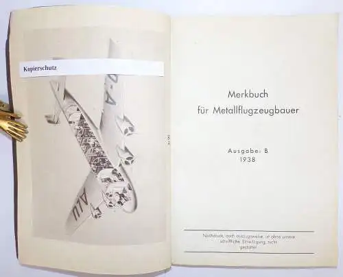 Merkbuch für Metallflugzeugbauer Junkers Dessau 1938