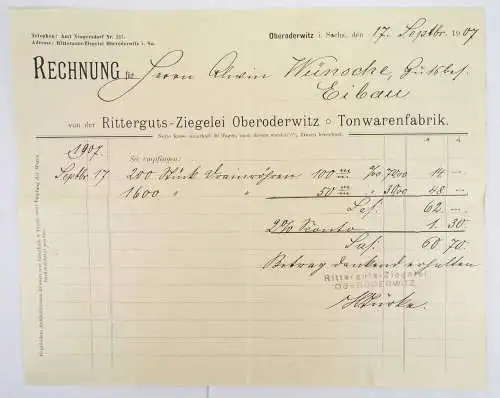 Rechnung Oberoderwitz Rittergut Ziegelei Tonwarenfabrik 3 Stück 1907