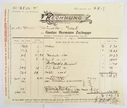 Oderwitz Rechnung Gustav Hermann Zschuppe Getreide Düngemittel 1917 