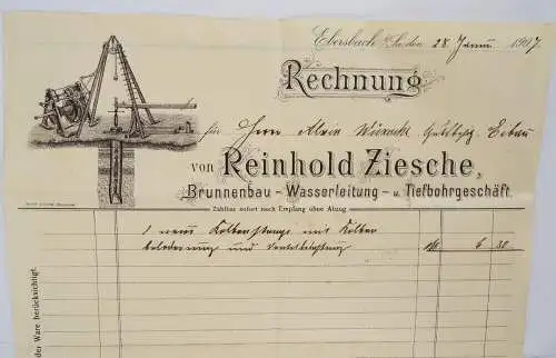 Litho Rechnung Brunnenbau Wasserleitung Tiefbohrung Reinhold Ziesche 1907