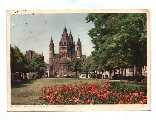 Ak Mainz am Rhein Fischtorplatz und Dom 1954