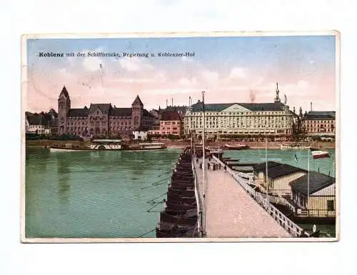 Ak Koblenz mit der Schiffbrücke Regierung und Koblenzer Hof